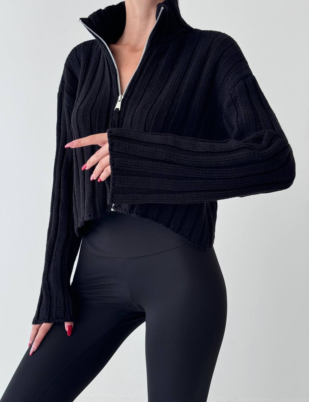 Lotte | Zwart Gebreid Cardigan met Rits