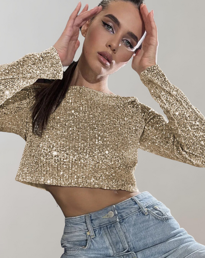 FAYE | Sprankelende crop top met pailletten voor haar