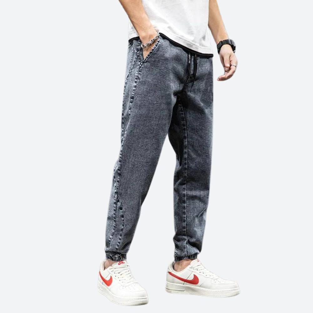 Daan | Denim joggingbroek met stretch