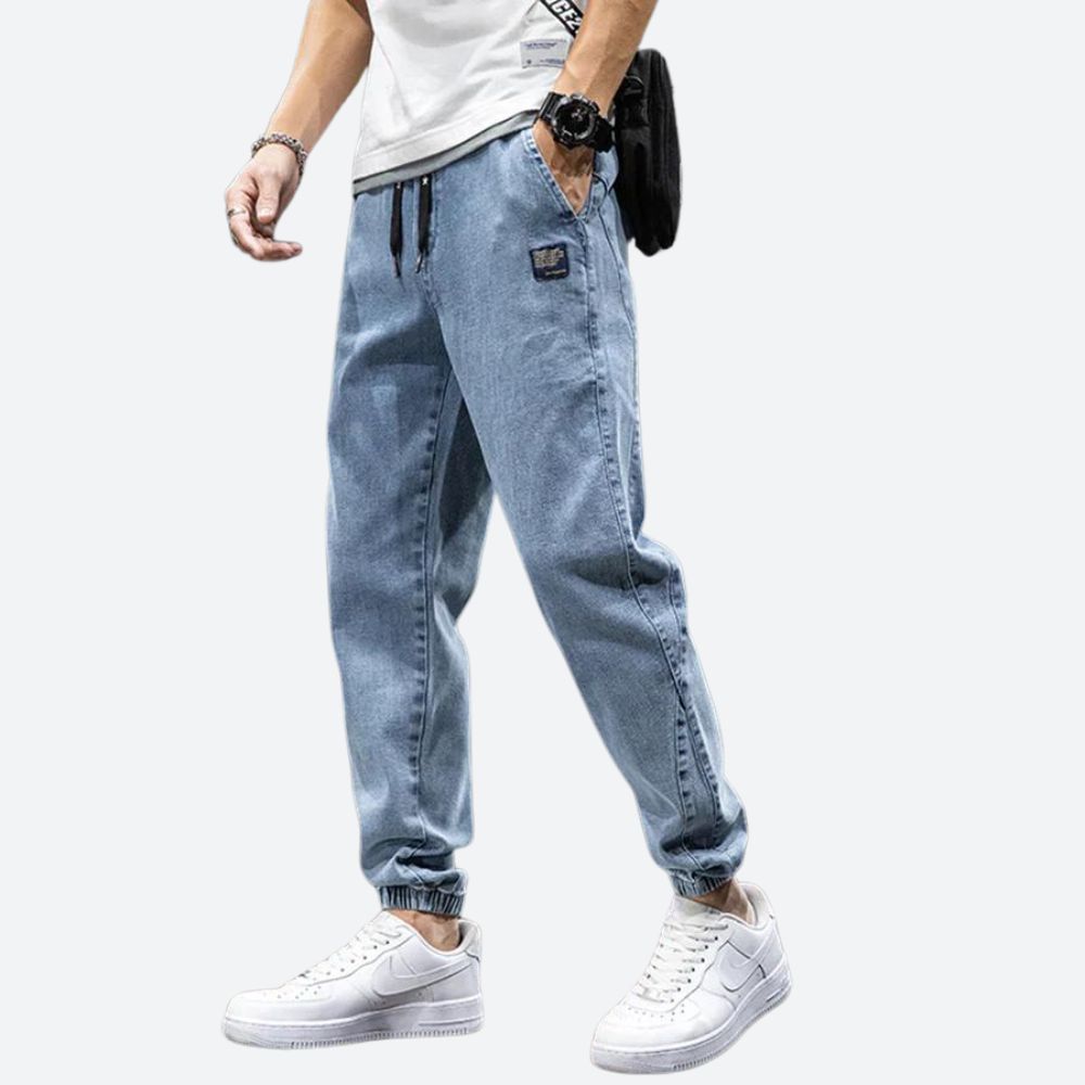 Daan | Denim joggingbroek met stretch