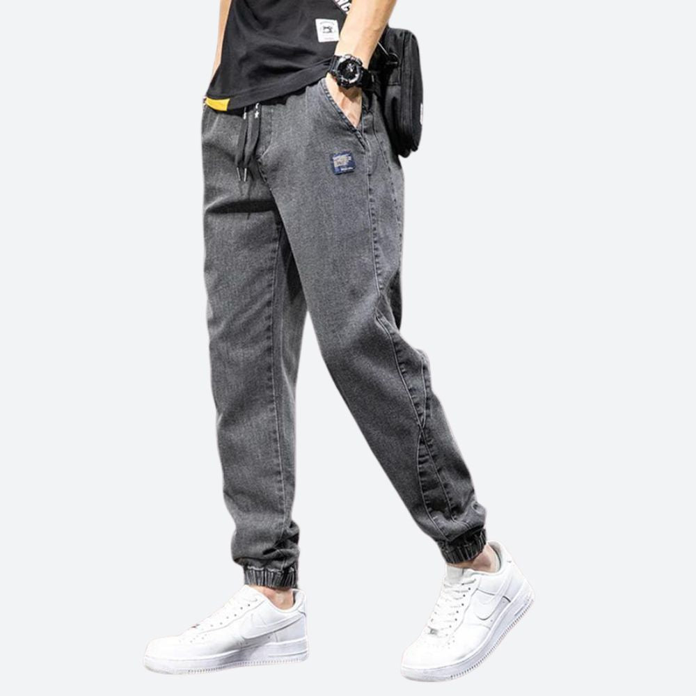 Daan | Denim joggingbroek met stretch