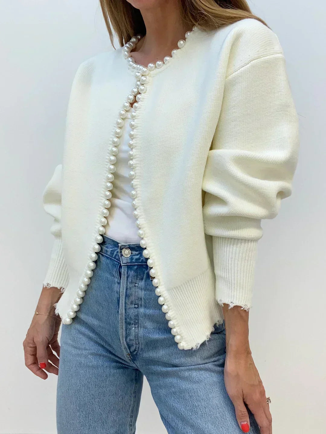 KALINA – Gebreide cardigan met pareldetails voor een elegante en verfijnde uitstraling - River Mode