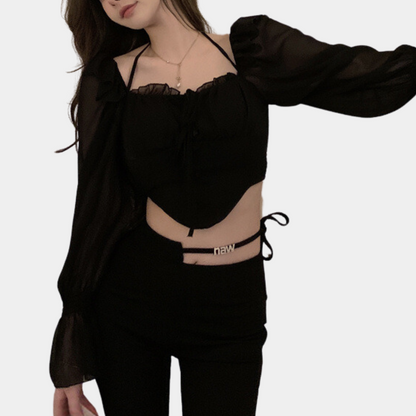 ISALIE | Trendy schoudervrije cropped top