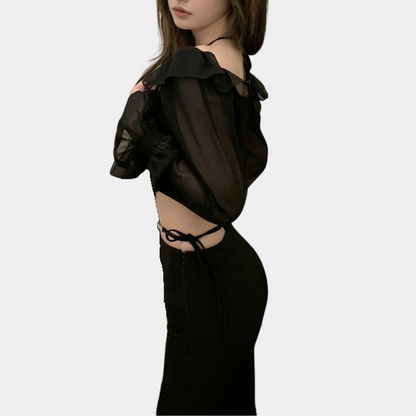 ISALIE | Trendy schoudervrije cropped top