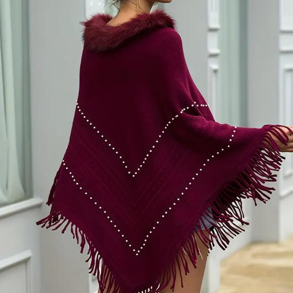 ISABELLE | Elegante gebreide poncho voor dames met verfijnde afwerkingen