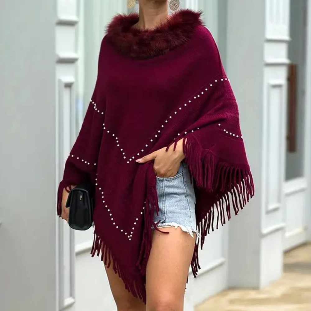 ISABELLE | Elegante gebreide poncho voor dames met verfijnde afwerkingen