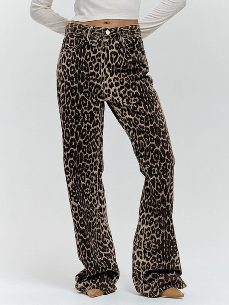 Lola - Hoge taille flared broek met luipaardprint - River Mode