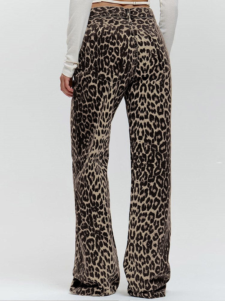 Lola - Hoge taille flared broek met luipaardprint - River Mode