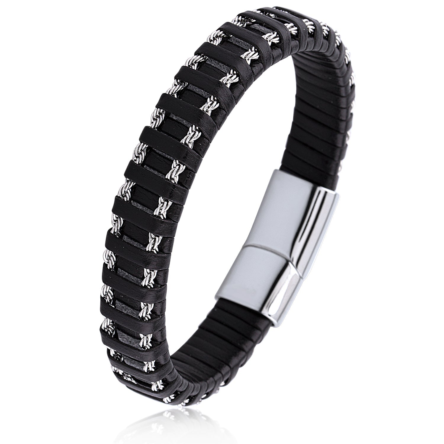 Lars – Stoere leren armband met roestvrijstalen sluiting - River Mode