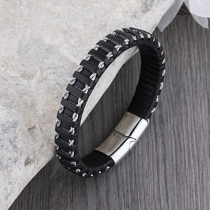 Lars – Stoere leren armband met roestvrijstalen sluiting - River Mode