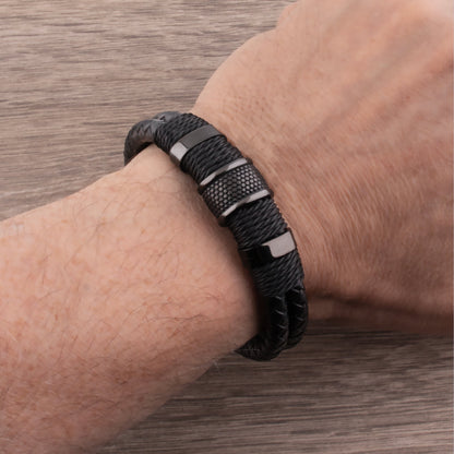 Damian – Stijlvolle leren armband met zwarte roestvrijstalen sluiting - River Mode