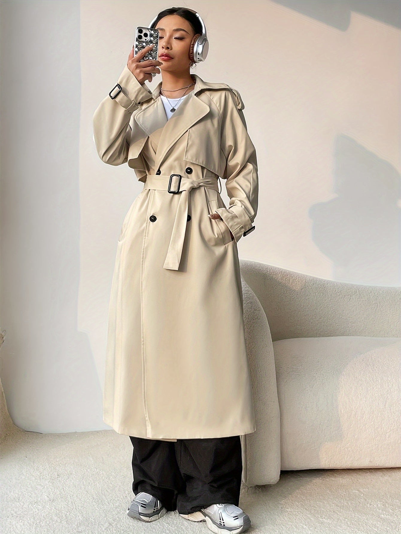 Vivienne | Stijlvolle trenchcoat met dubbele knopenrij