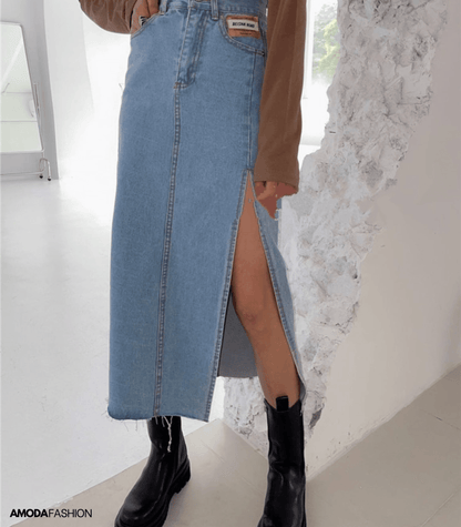 FANNY– Elegante Denim Kokerrok met Splitten