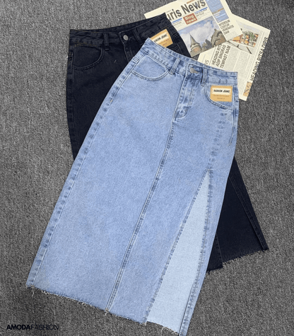 FANNY– Elegante Denim Kokerrok met Splitten