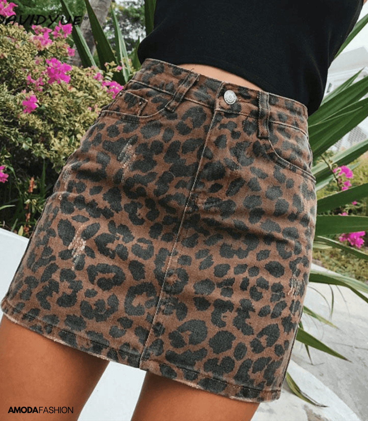 Julia | Denim Rok met Leopardenprint