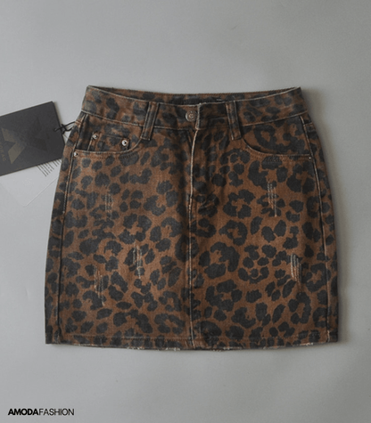 Julia | Denim Rok met Leopardenprint