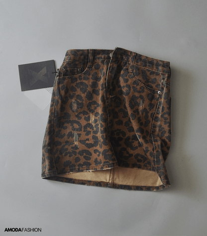 Julia | Denim Rok met Leopardenprint